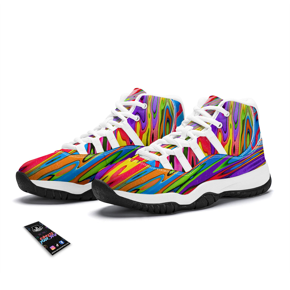 Psychedelic Colorful Print White Bball Shoes-grizzshop