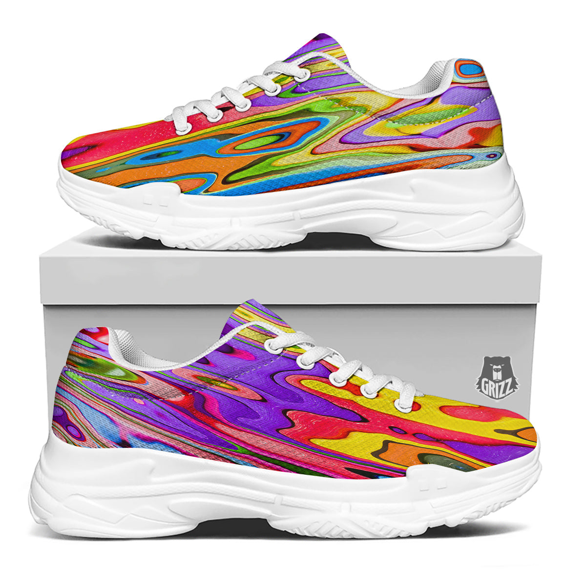 Psychedelic Colorful Print White Chunky Shoes-grizzshop
