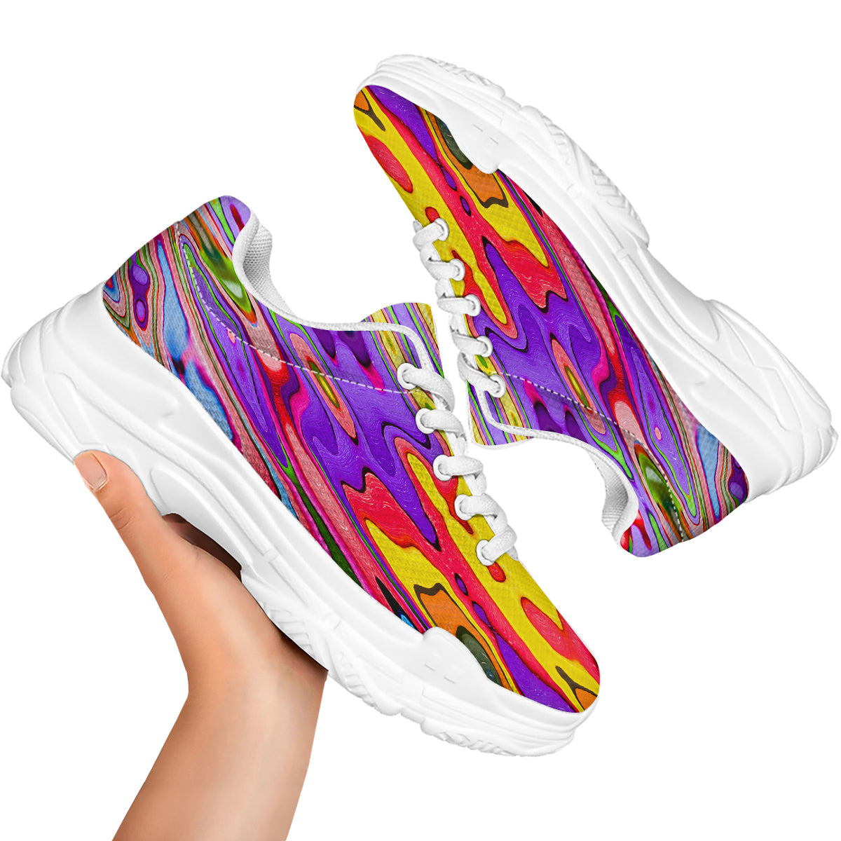 Psychedelic Colorful Print White Chunky Shoes-grizzshop