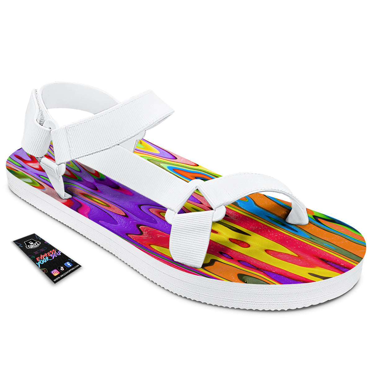 Psychedelic Colorful Print White Open Toe Sandals-grizzshop