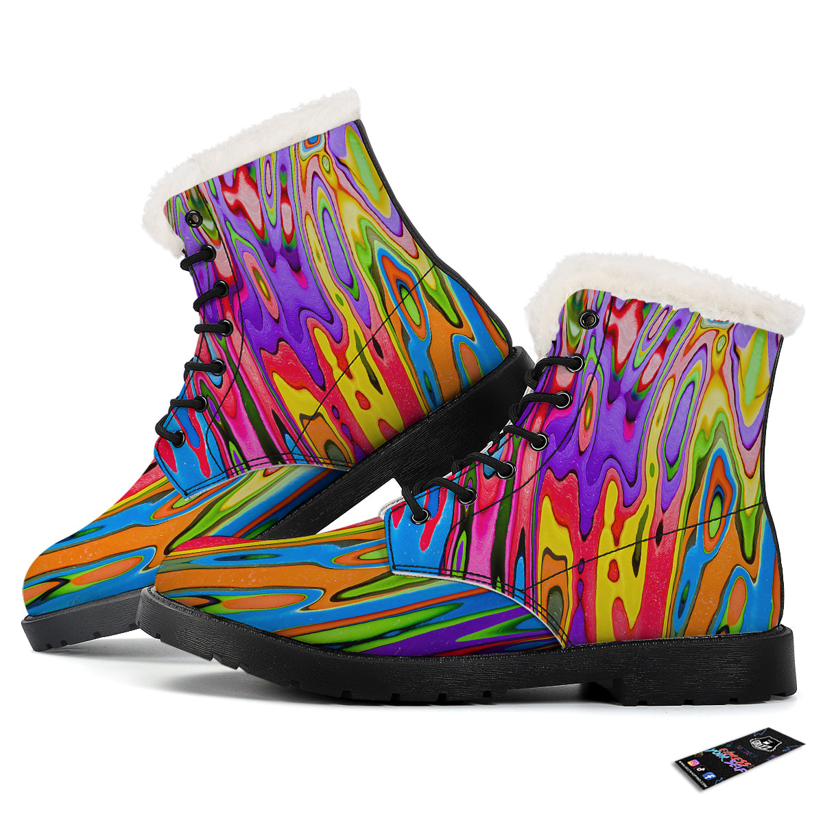 Psychedelic Colorful Print Winter Boots-grizzshop