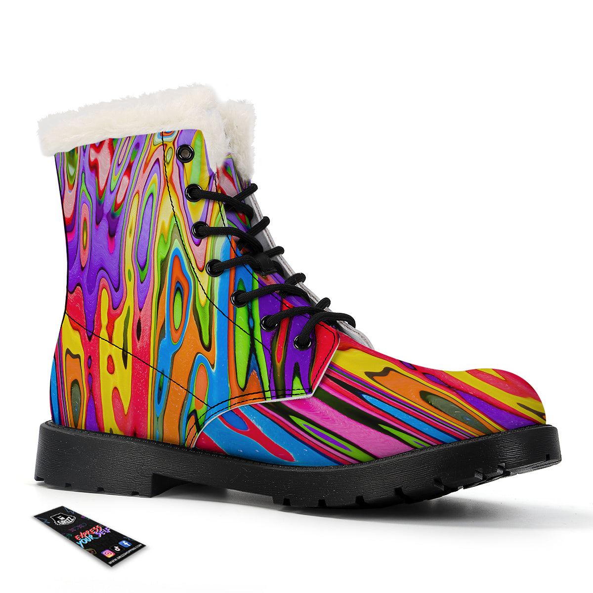 Psychedelic Colorful Print Winter Boots-grizzshop