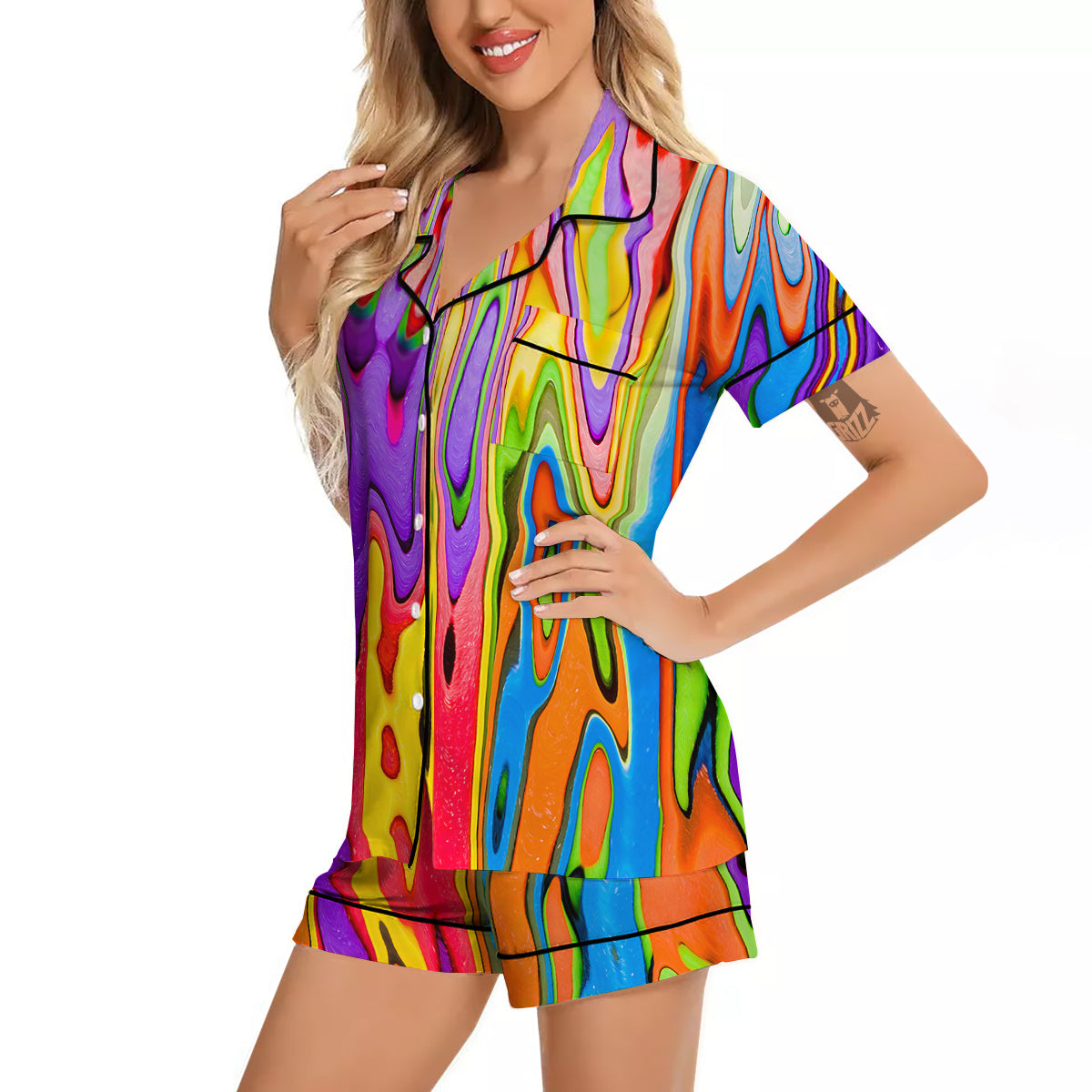 Psychedelic Colorful Print Women Silk Pajamas-grizzshop