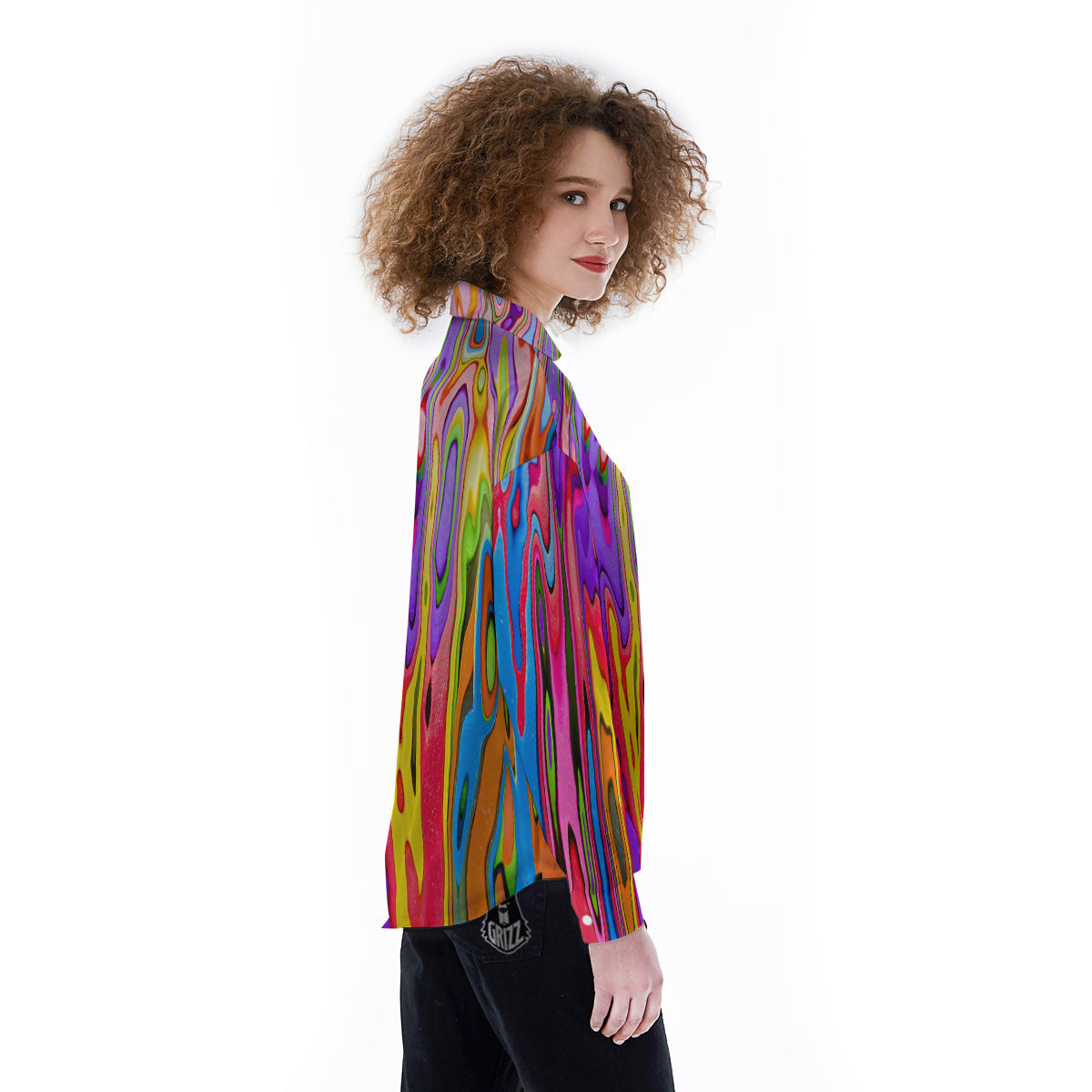 Psychedelic Colorful Print Women's Long Sleeve Shirts-grizzshop