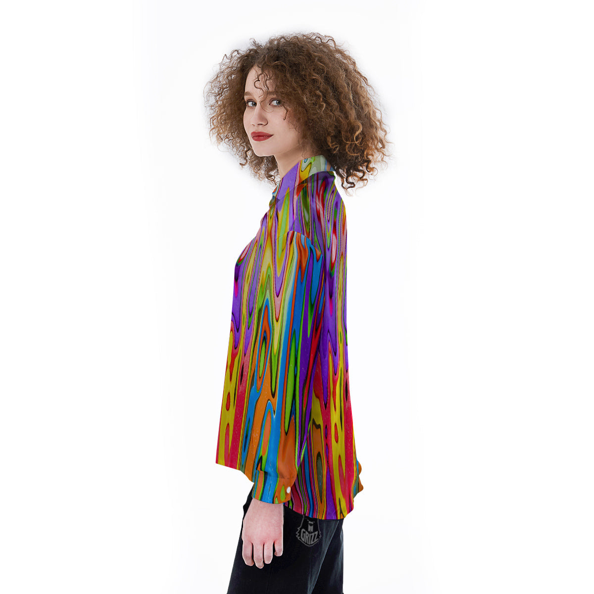 Psychedelic Colorful Print Women's Long Sleeve Shirts-grizzshop