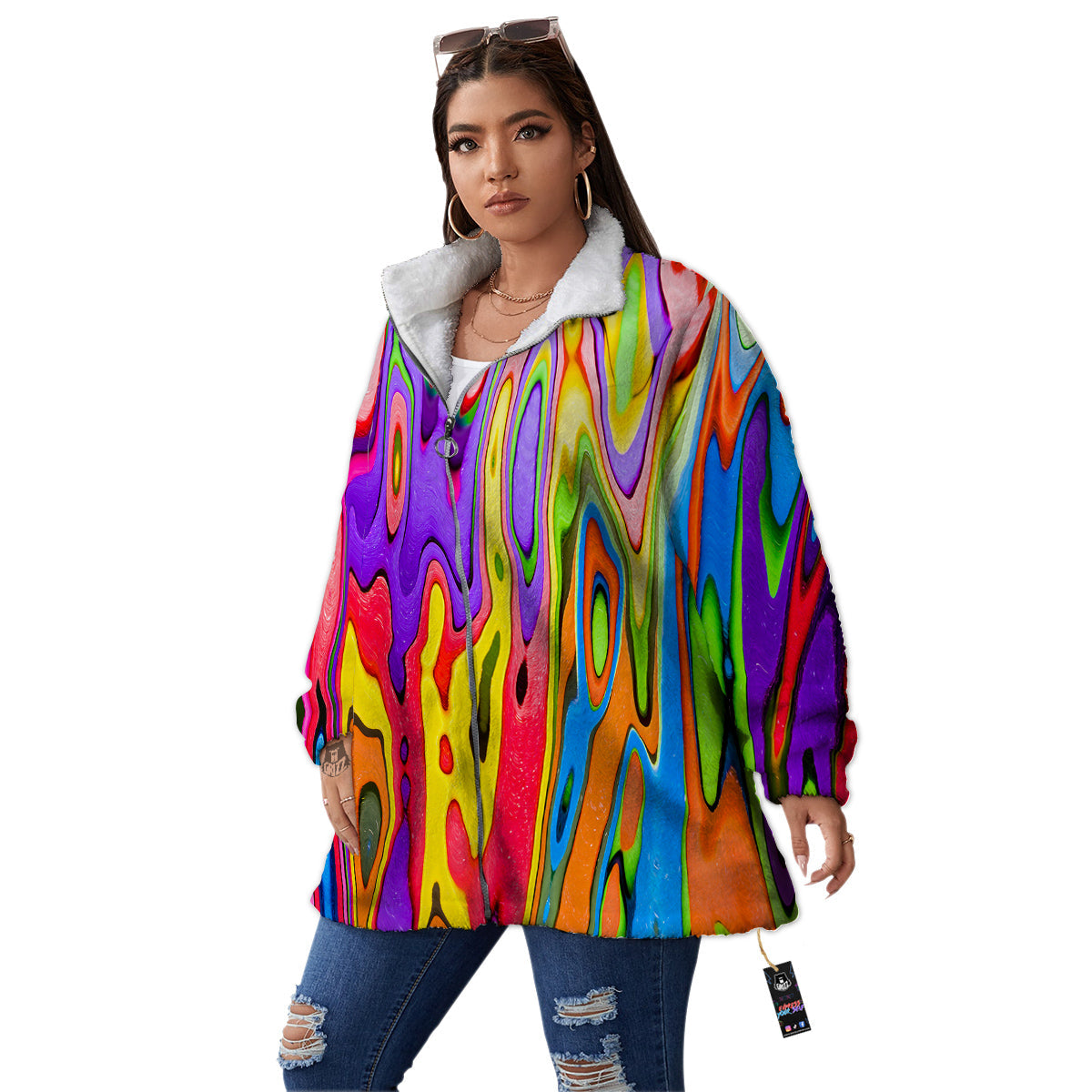 Psychedelic Colorful Print Women's Sherpa Jacket-grizzshop