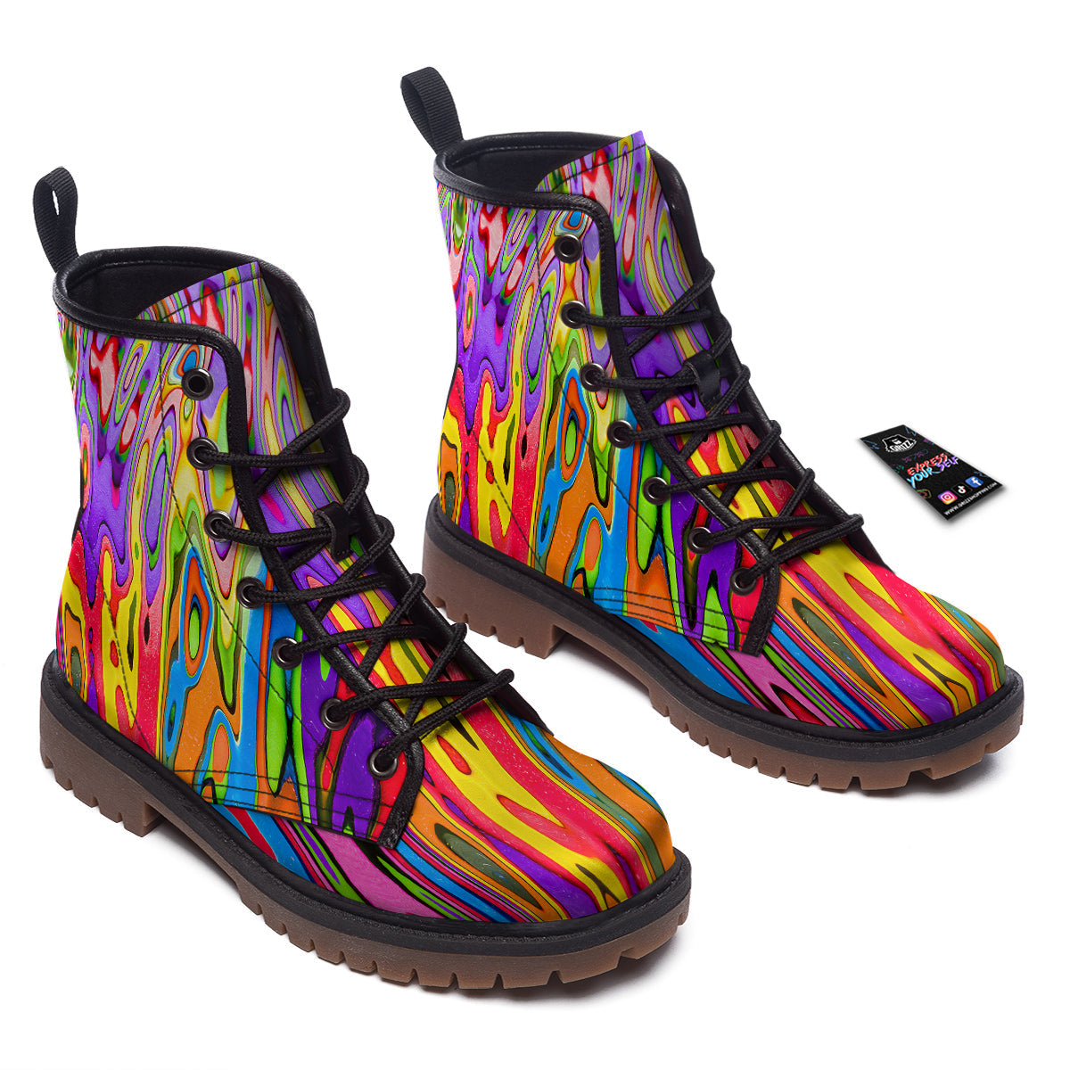 Psychedelic Colorful Print Work Boots-grizzshop