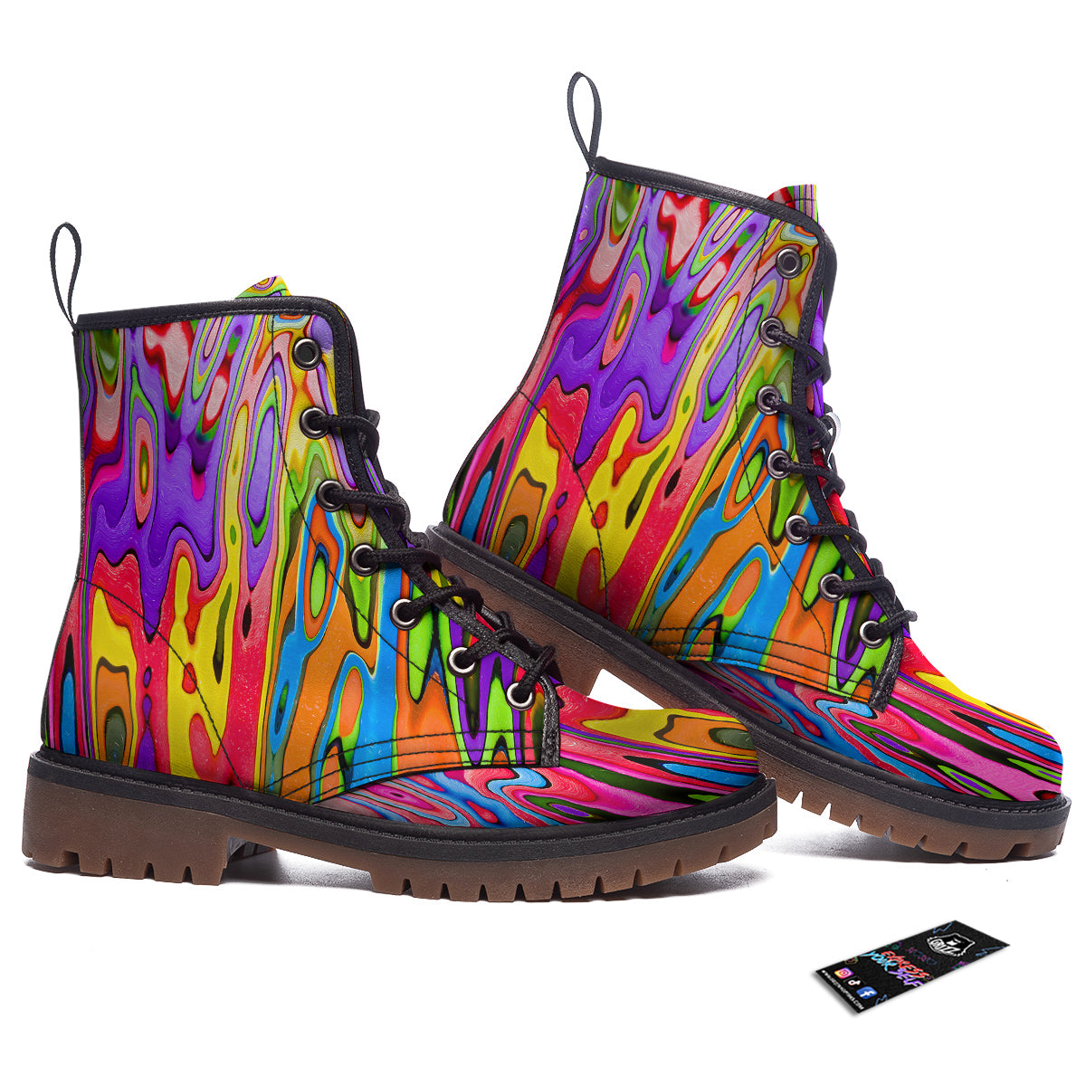 Psychedelic Colorful Print Work Boots-grizzshop