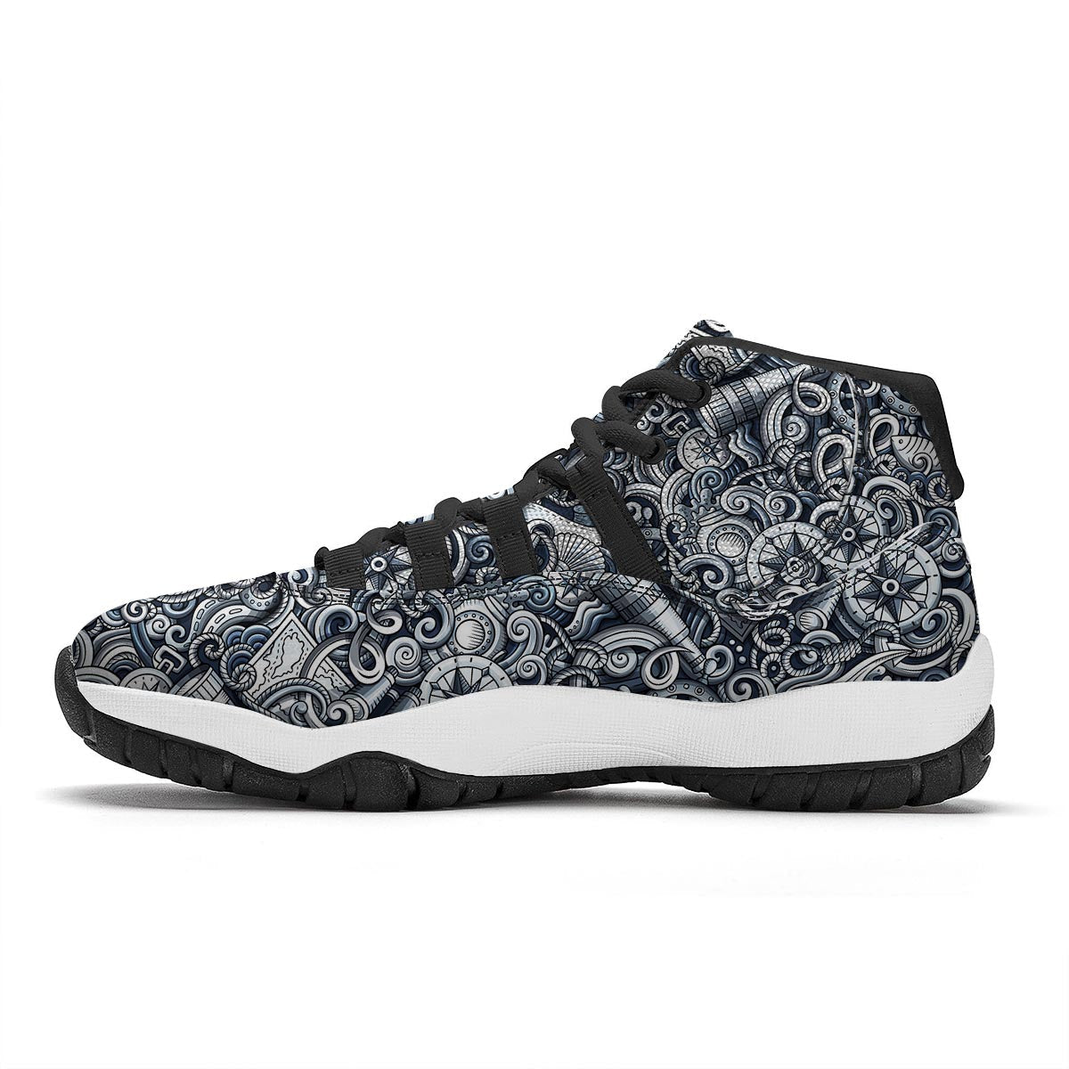 Psychedelic Compass Pattern Print Black Bball Shoes-grizzshop