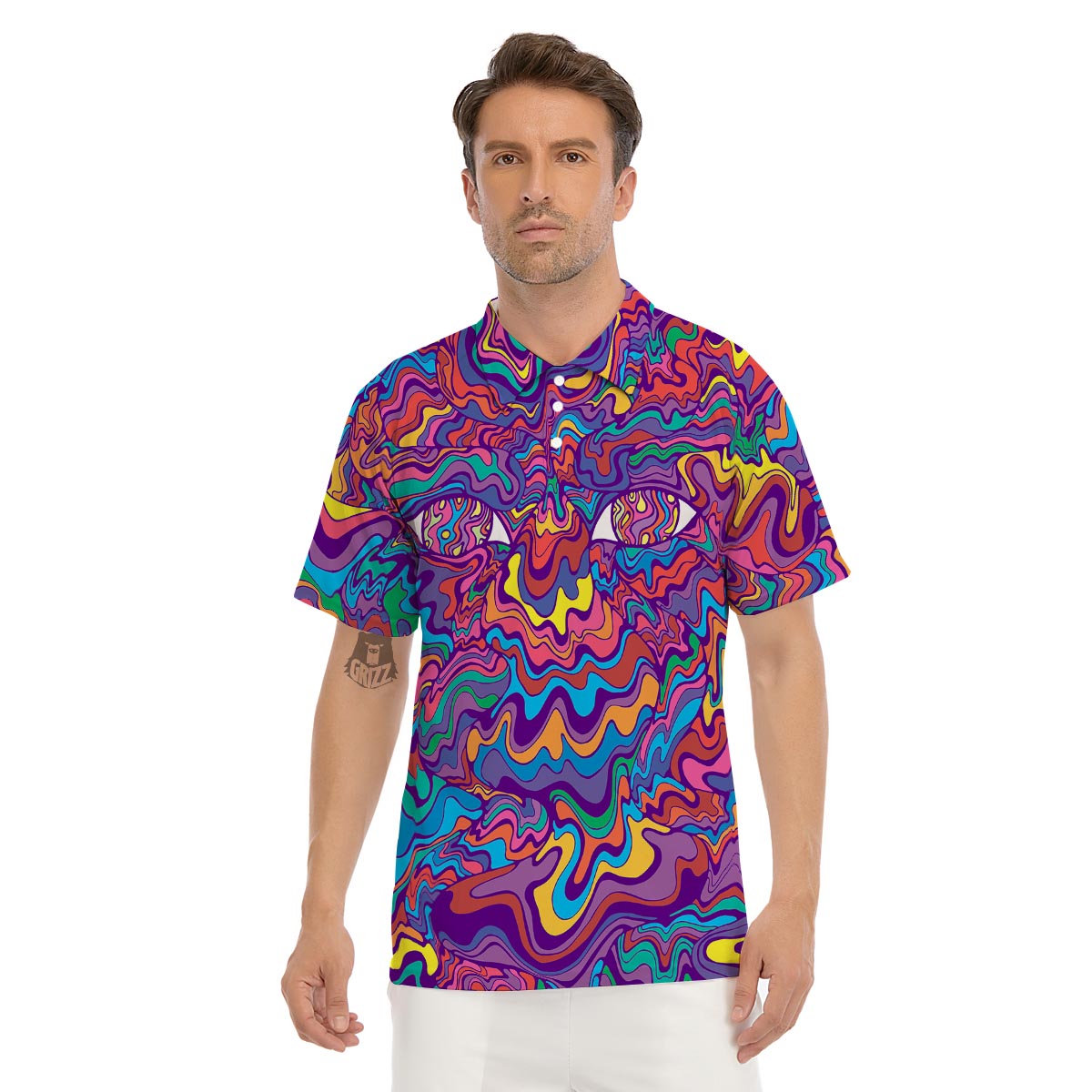 Psychedelic Face Men's Golf Shirts-grizzshop