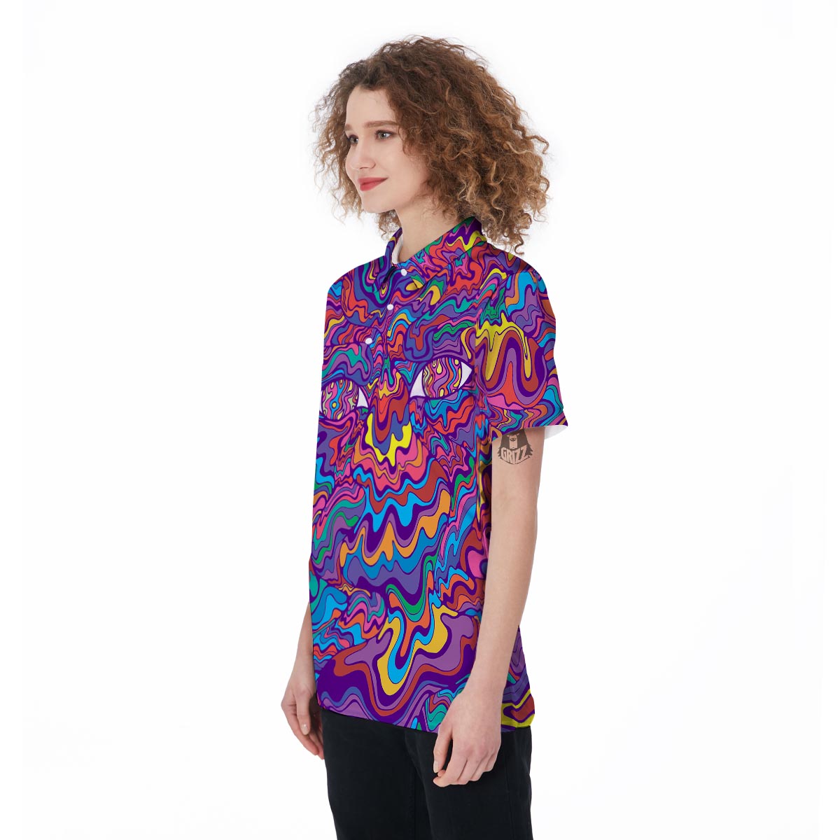 Psychedelic Face Women's Golf Shirts-grizzshop