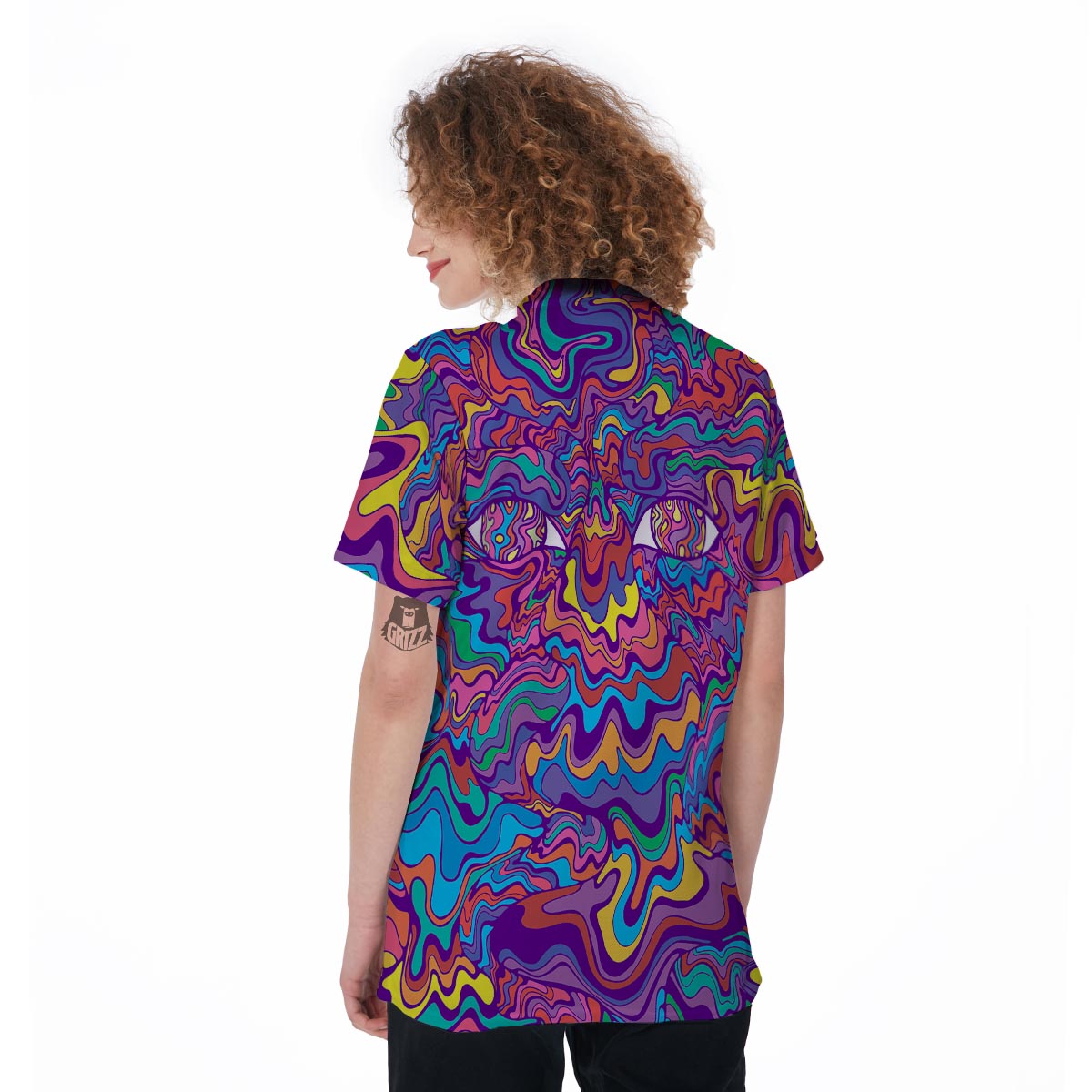 Psychedelic Face Women's Golf Shirts-grizzshop