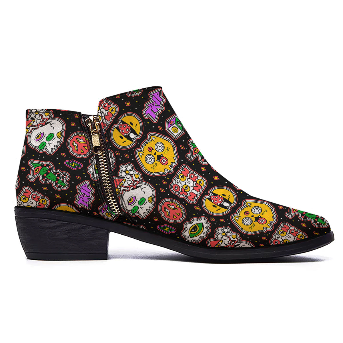 Psychedelic Funny Crazy Colorful Print Pattern Ankle Boots-grizzshop