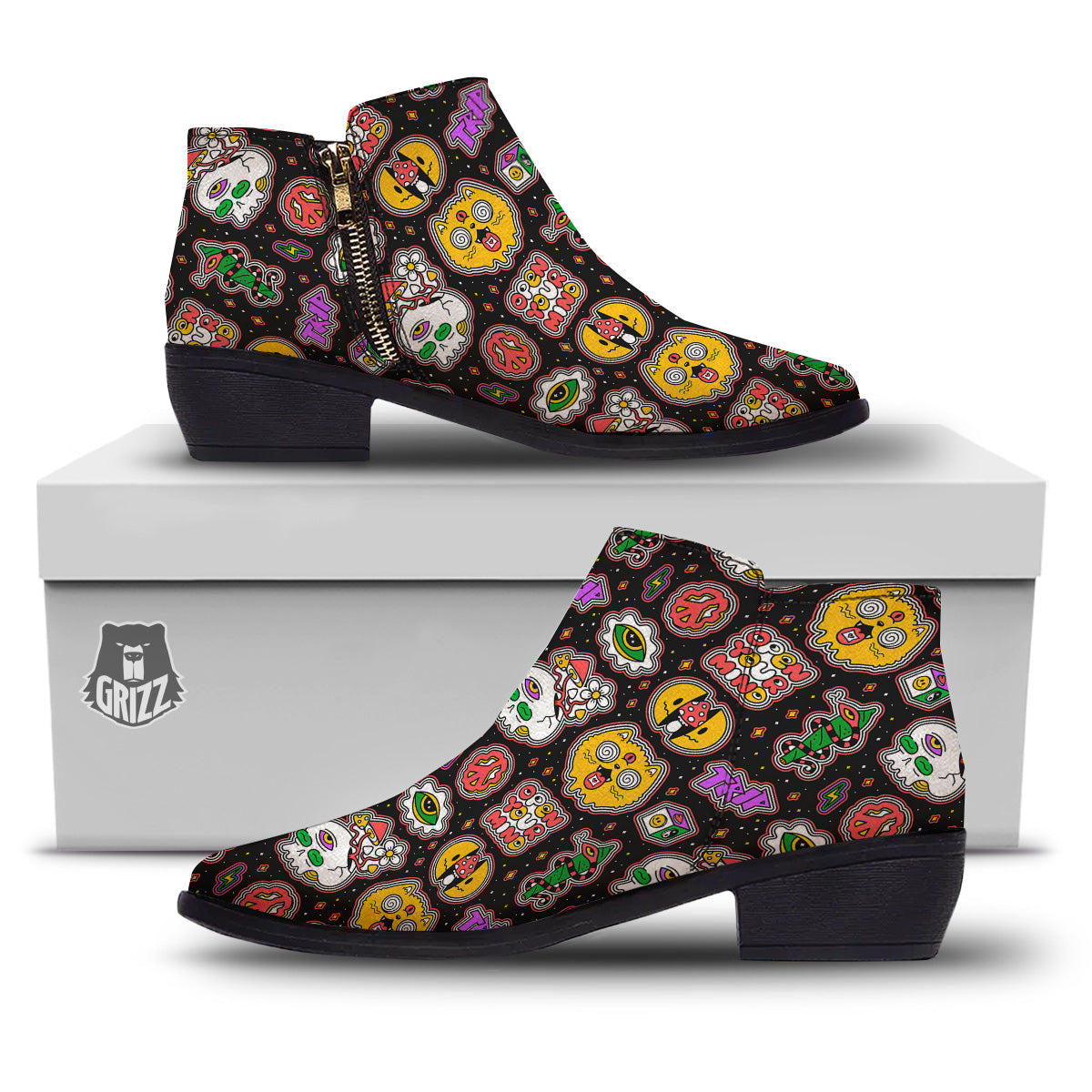 Psychedelic Funny Crazy Colorful Print Pattern Ankle Boots-grizzshop