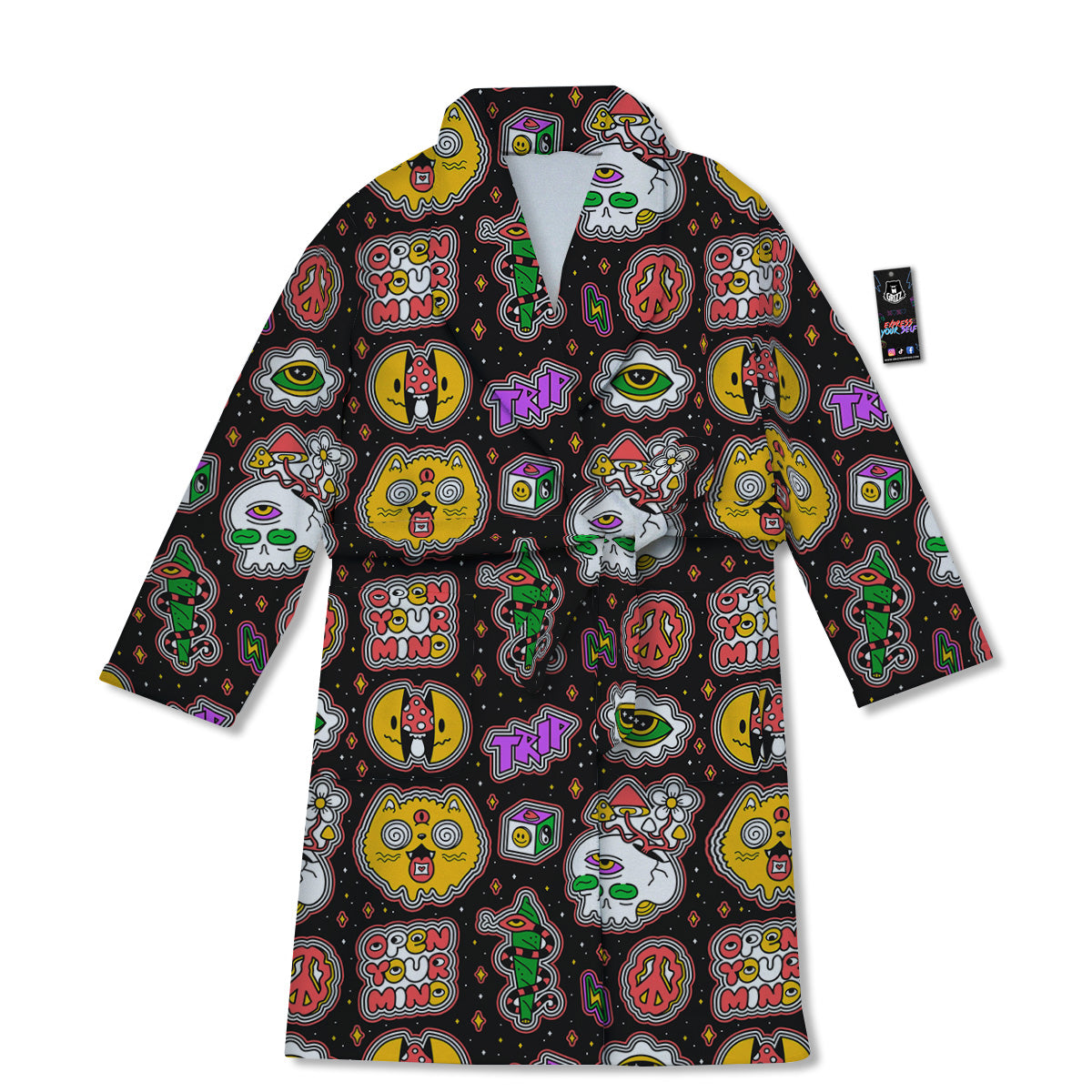 Psychedelic Funny Crazy Colorful Print Pattern Bathrobe-grizzshop
