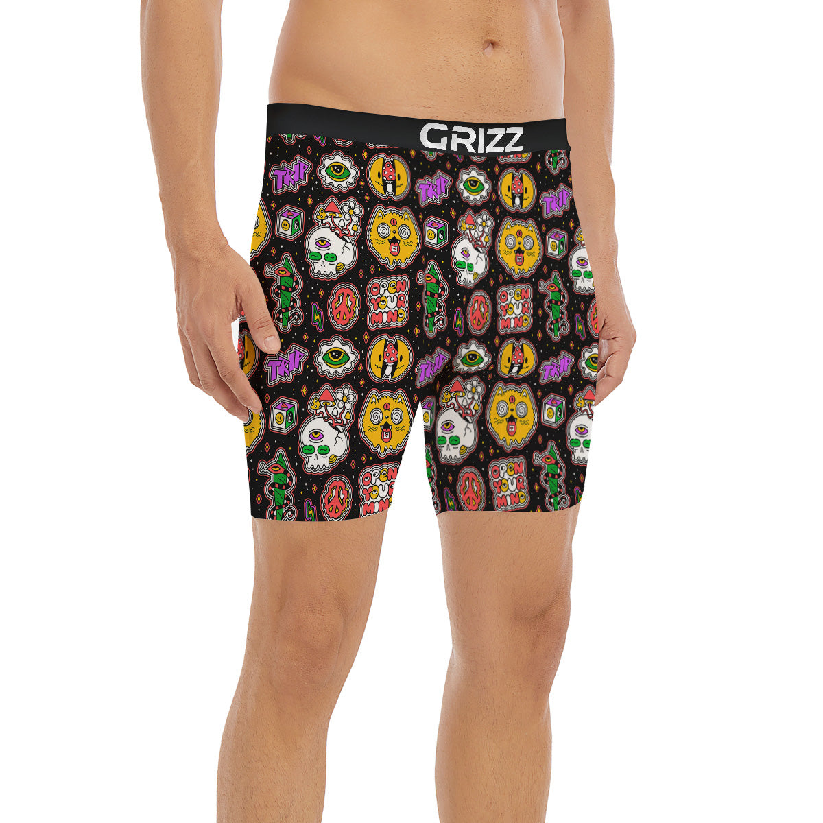 Psychedelic Funny Crazy Colorful Print Pattern Boxer Briefs-grizzshop