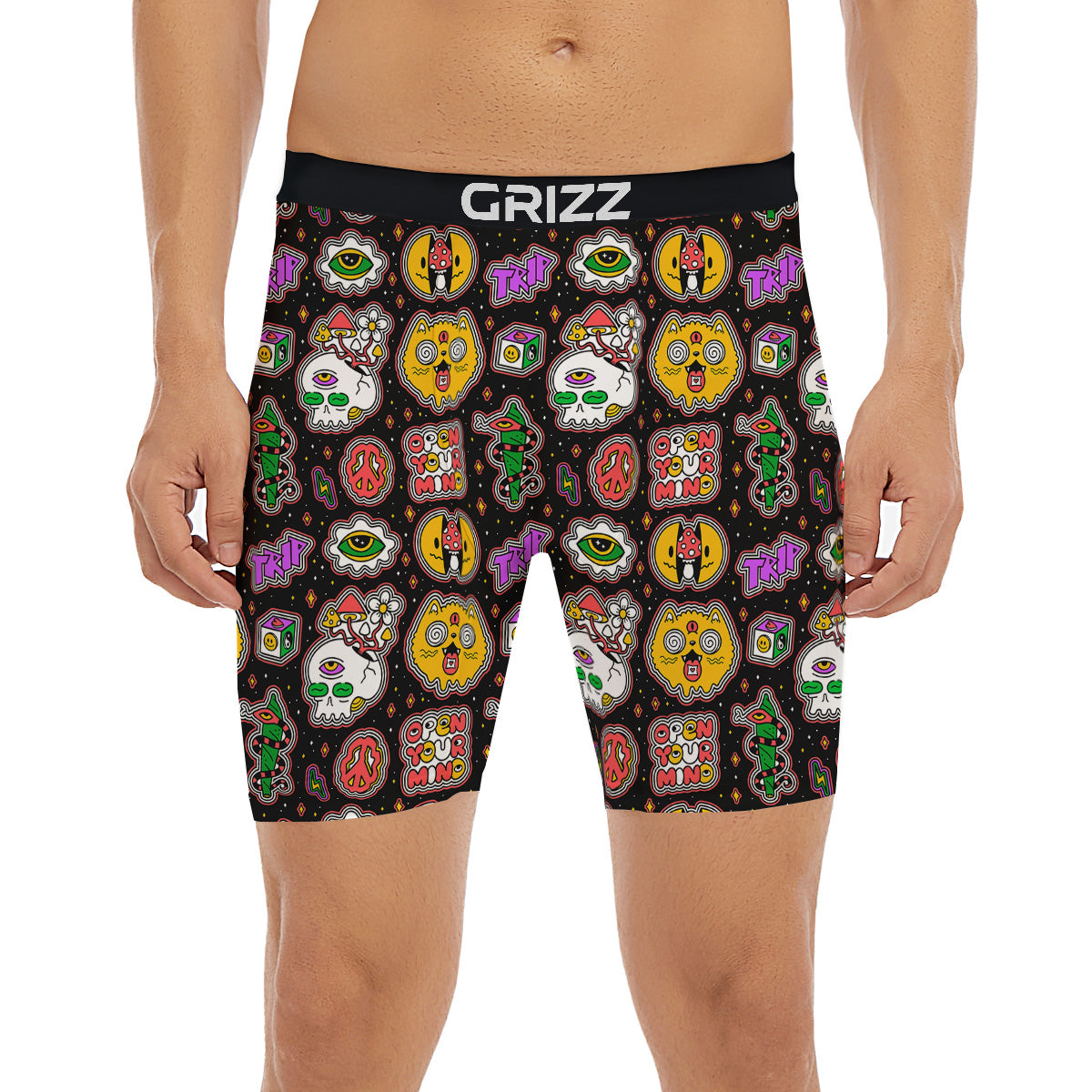 Psychedelic Funny Crazy Colorful Print Pattern Boxer Briefs-grizzshop