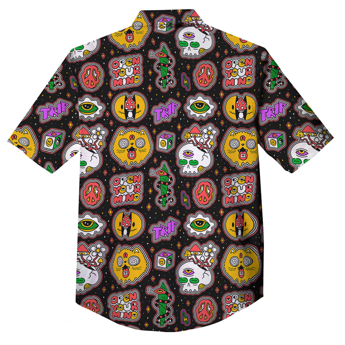 Psychedelic Funny Crazy Colorful Print Pattern Button Up Shirt-grizzshop