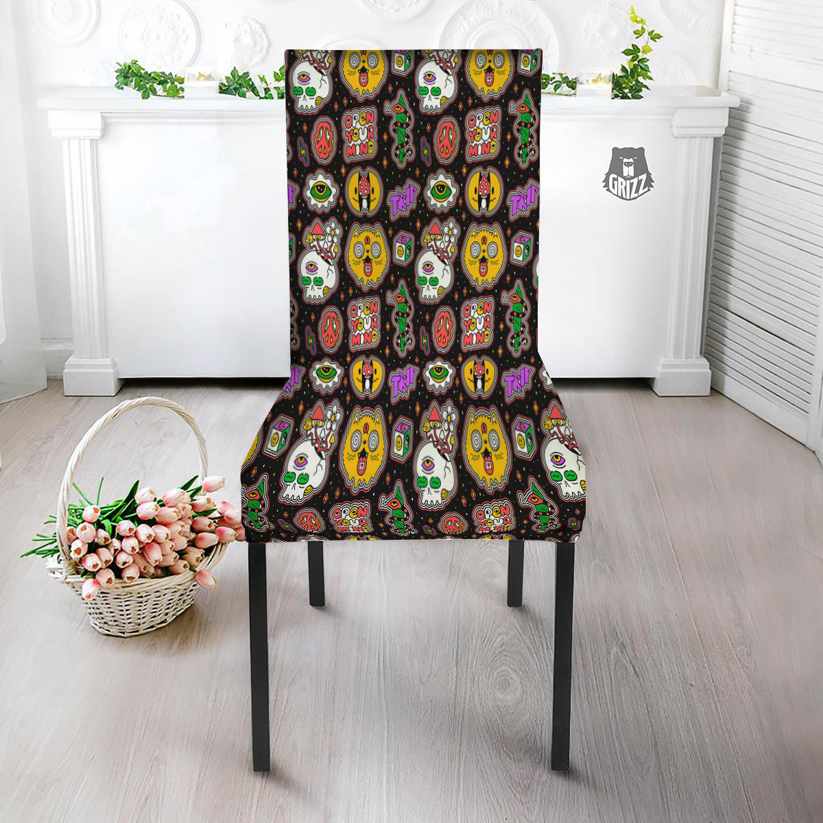 Psychedelic Funny Crazy Colorful Print Pattern Dining Chair Slipcover-grizzshop