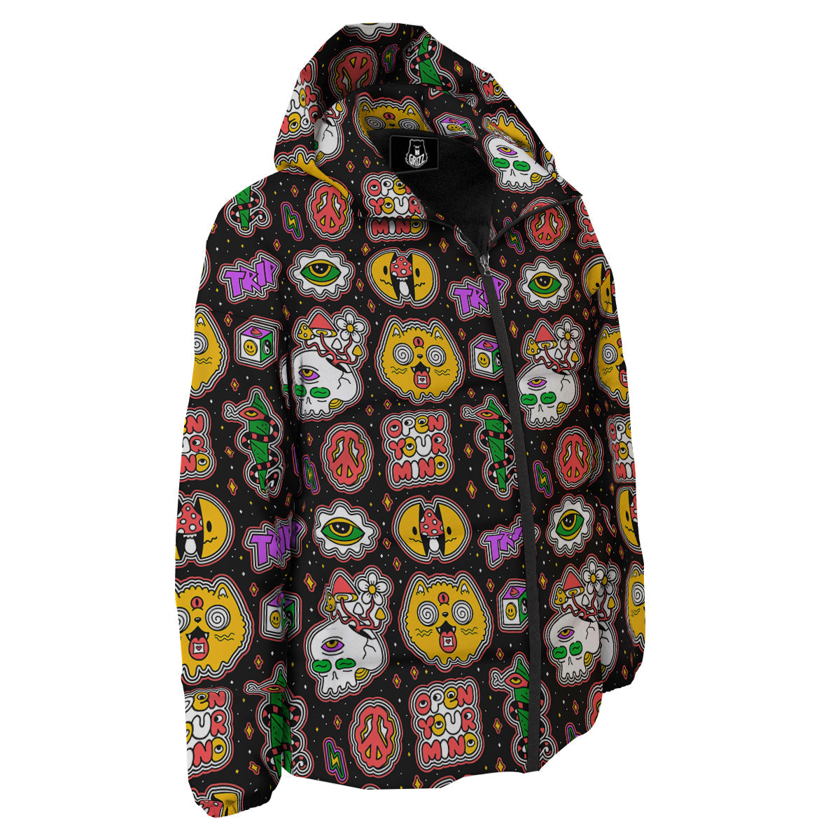 Psychedelic Funny Crazy Colorful Print Pattern Down Jacket-grizzshop