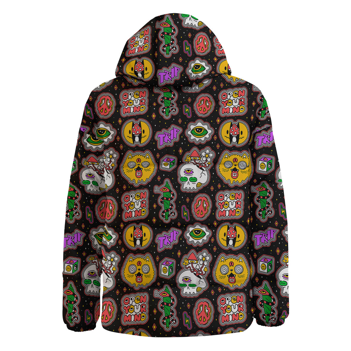 Psychedelic Funny Crazy Colorful Print Pattern Down Jacket-grizzshop