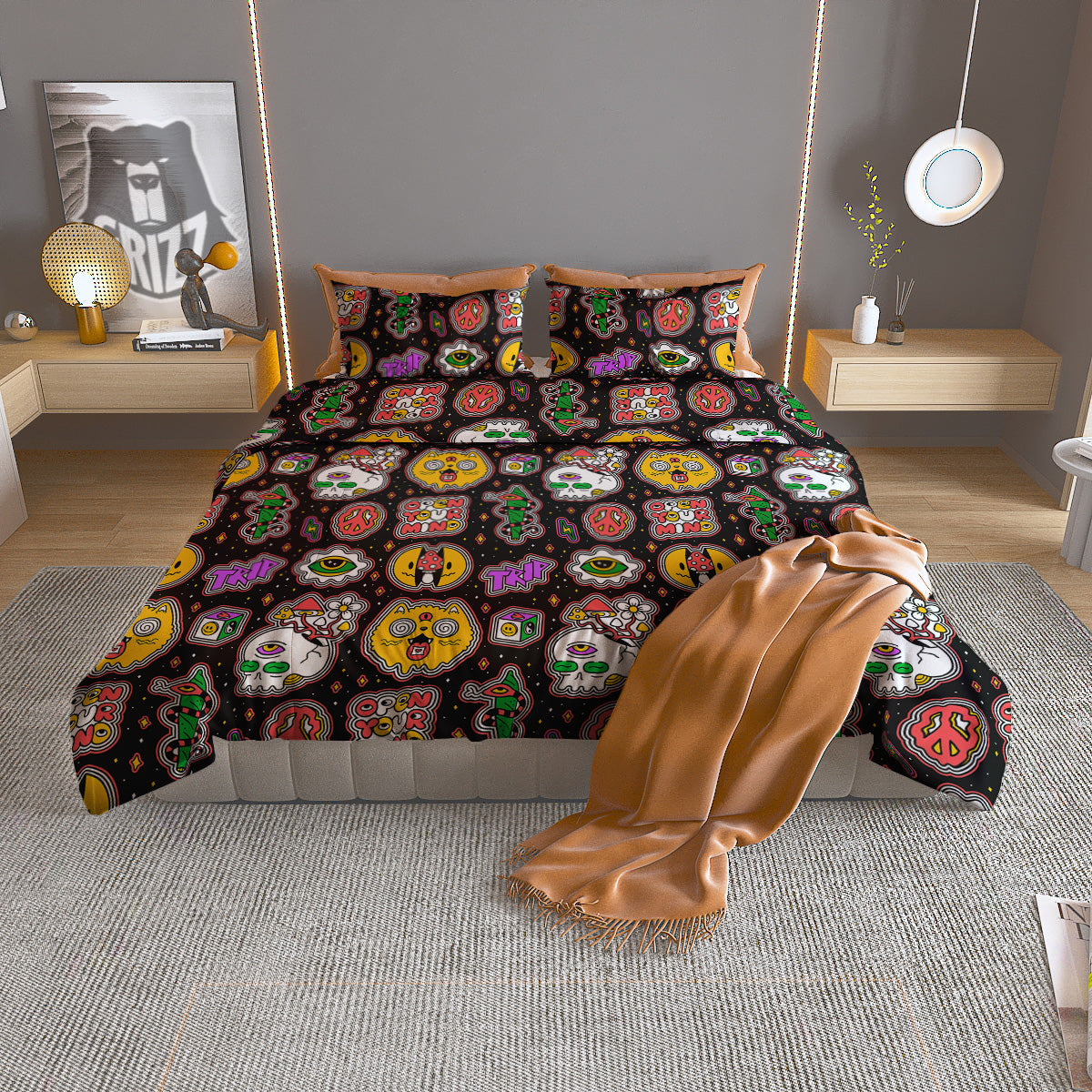 Psychedelic Funny Crazy Colorful Print Pattern Duvet Cover Bedding Set