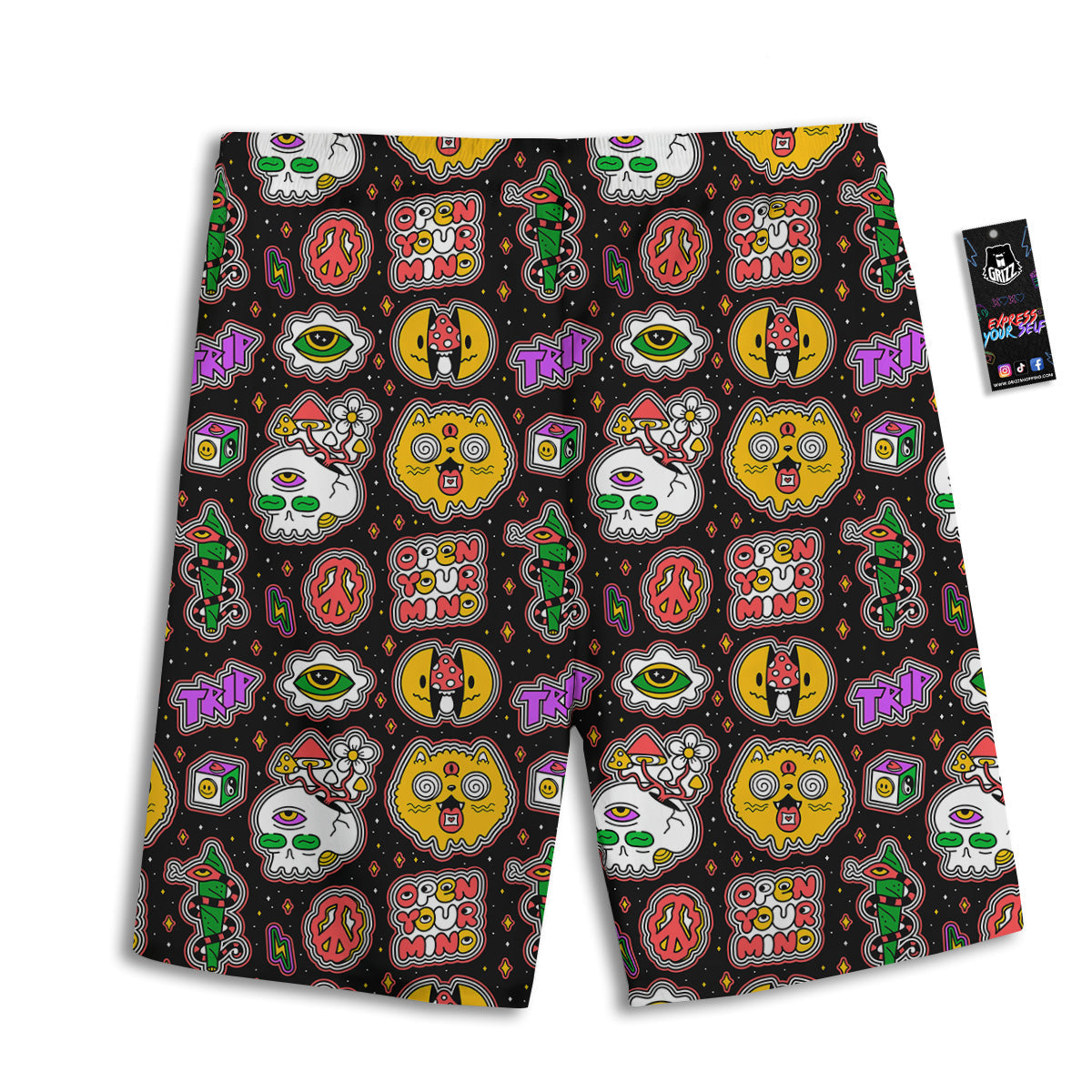 Psychedelic Funny Crazy Colorful Print Pattern Men's Athletic Shorts
