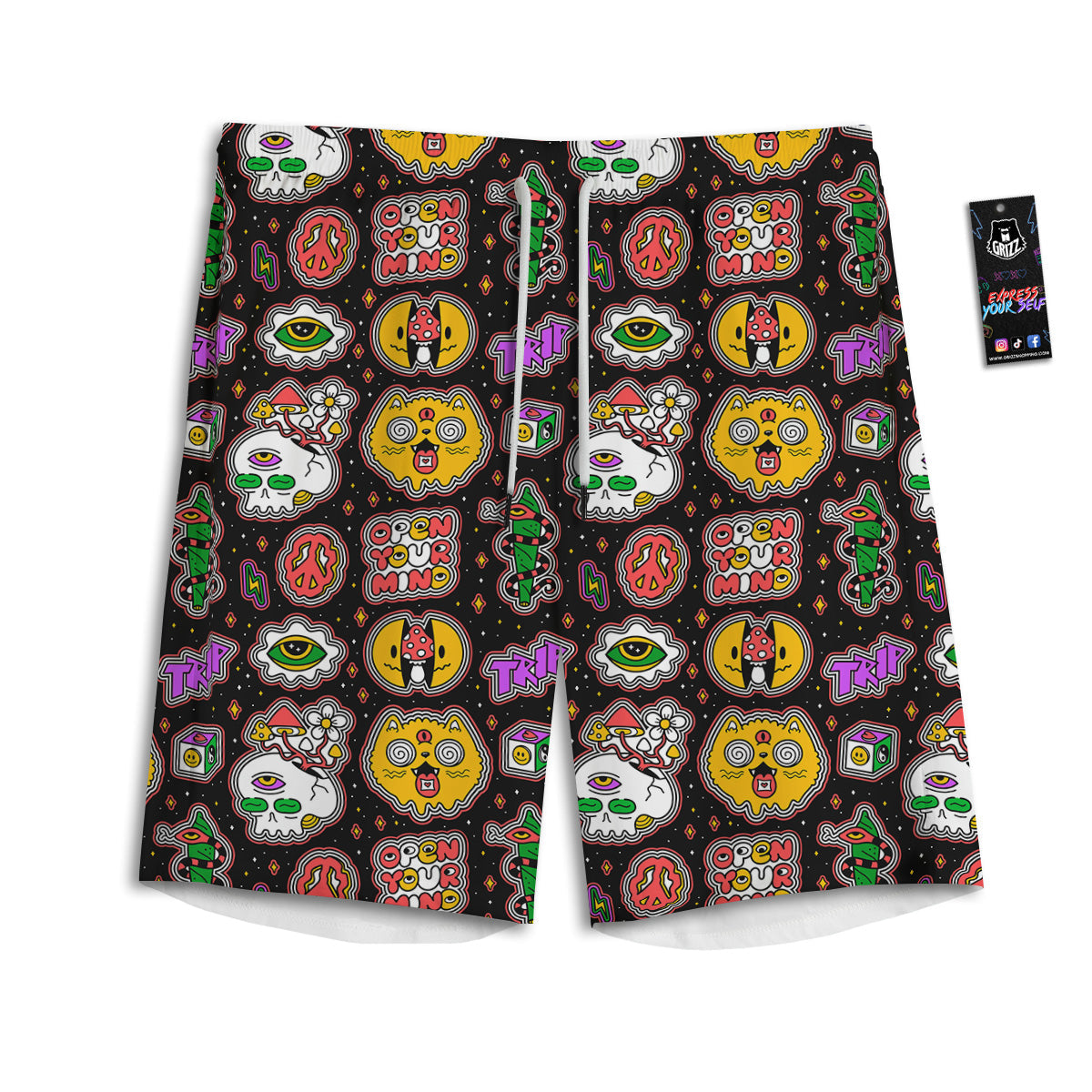 Psychedelic Funny Crazy Colorful Print Pattern Men's Athletic Shorts