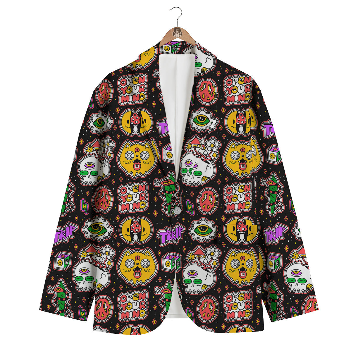 Psychedelic Funny Crazy Colorful Print Pattern Men's Blazer-grizzshop