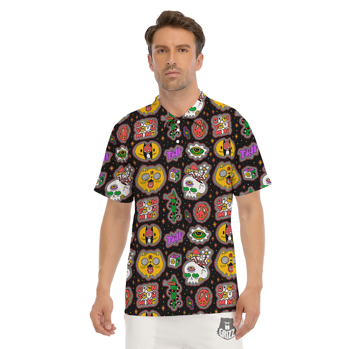 Psychedelic Funny Crazy Colorful Print Pattern Men's Golf Shirts-grizzshop