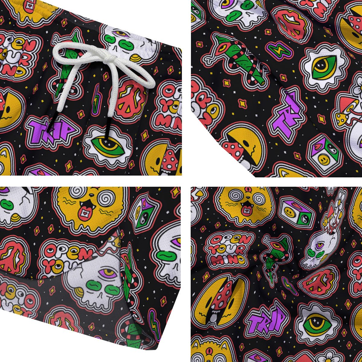 Psychedelic Funny Crazy Colorful Print Pattern Men's Running Shorts-grizzshop