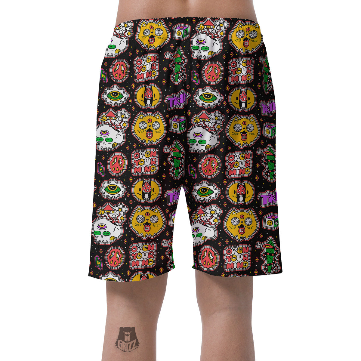 Psychedelic Funny Crazy Colorful Print Pattern Men's Shorts-grizzshop