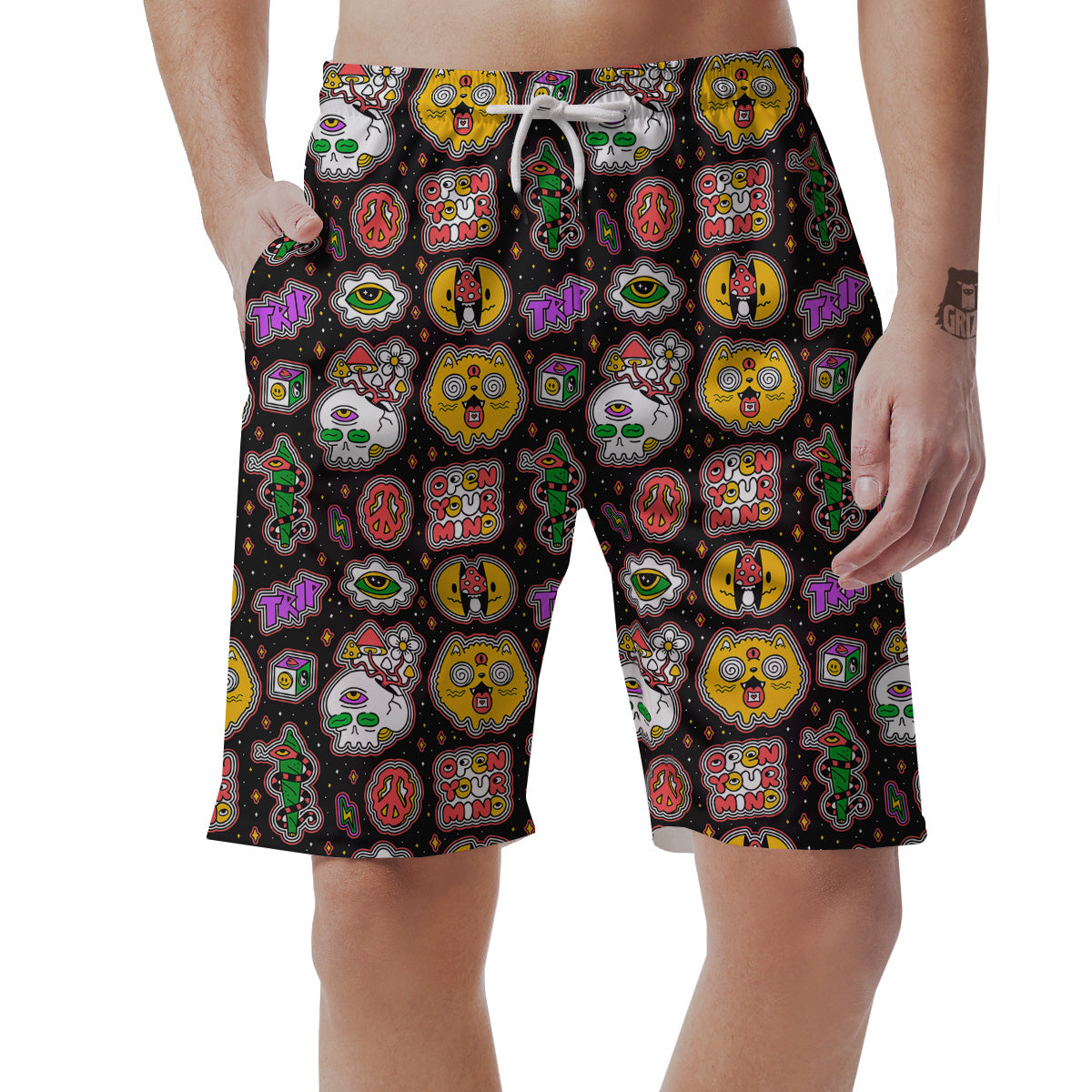 Psychedelic Funny Crazy Colorful Print Pattern Men's Shorts-grizzshop