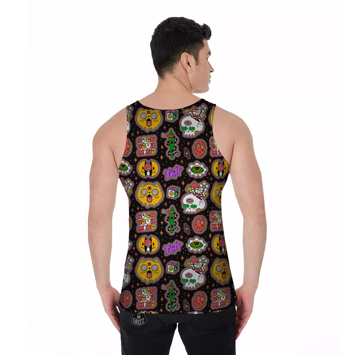 Psychedelic Funny Crazy Colorful Print Pattern Men's Tank Top-grizzshop