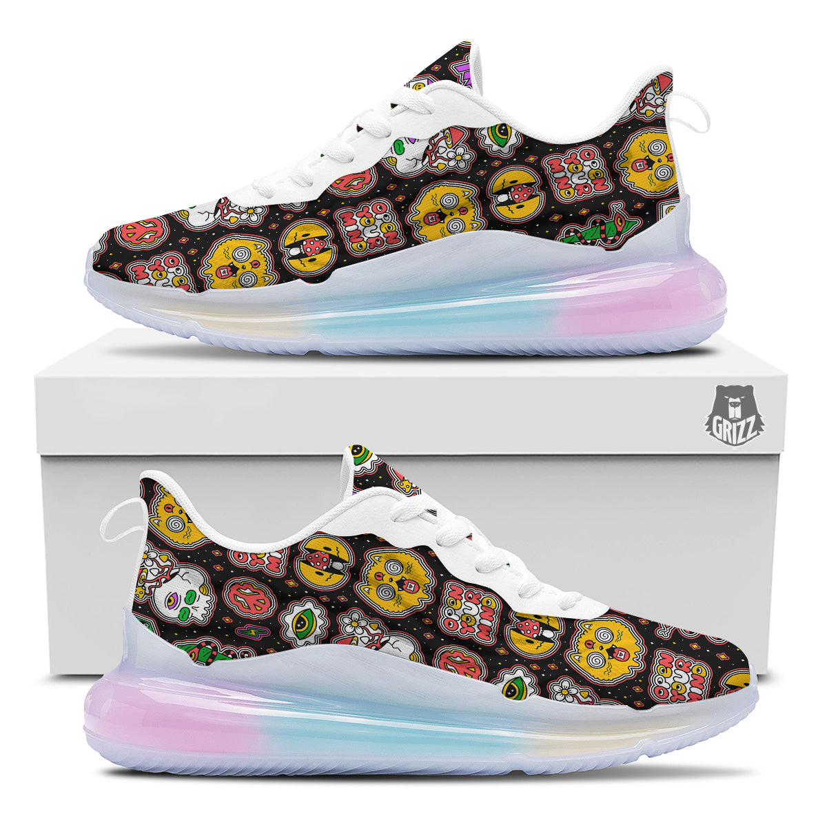 Psychedelic Funny Crazy Colorful Print Pattern Running Sneakers-grizzshop