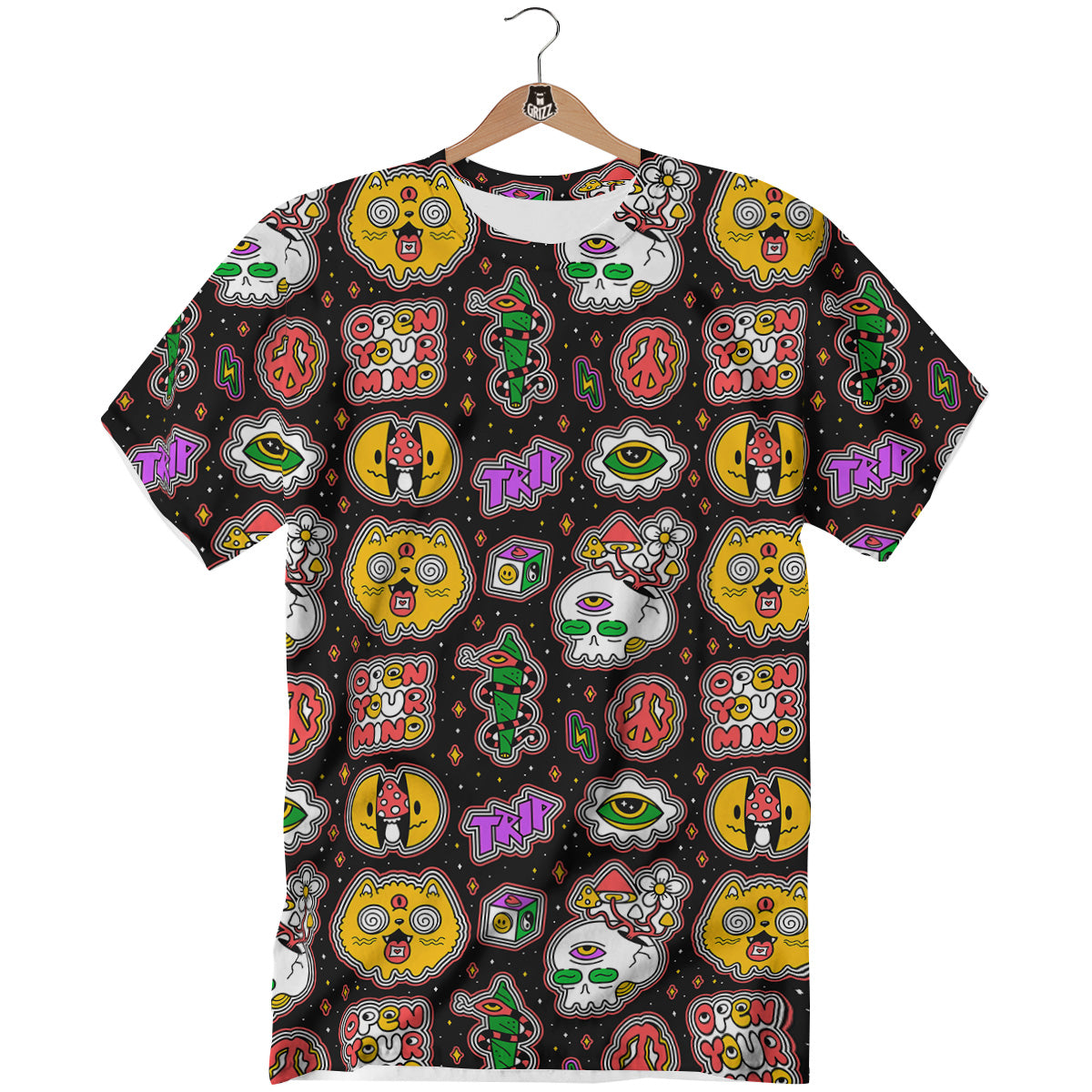 Psychedelic Funny Crazy Colorful Print Pattern T-Shirt-grizzshop