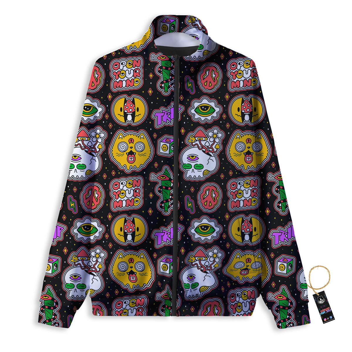 Psychedelic Funny Crazy Colorful Print Pattern Track Jacket-grizzshop