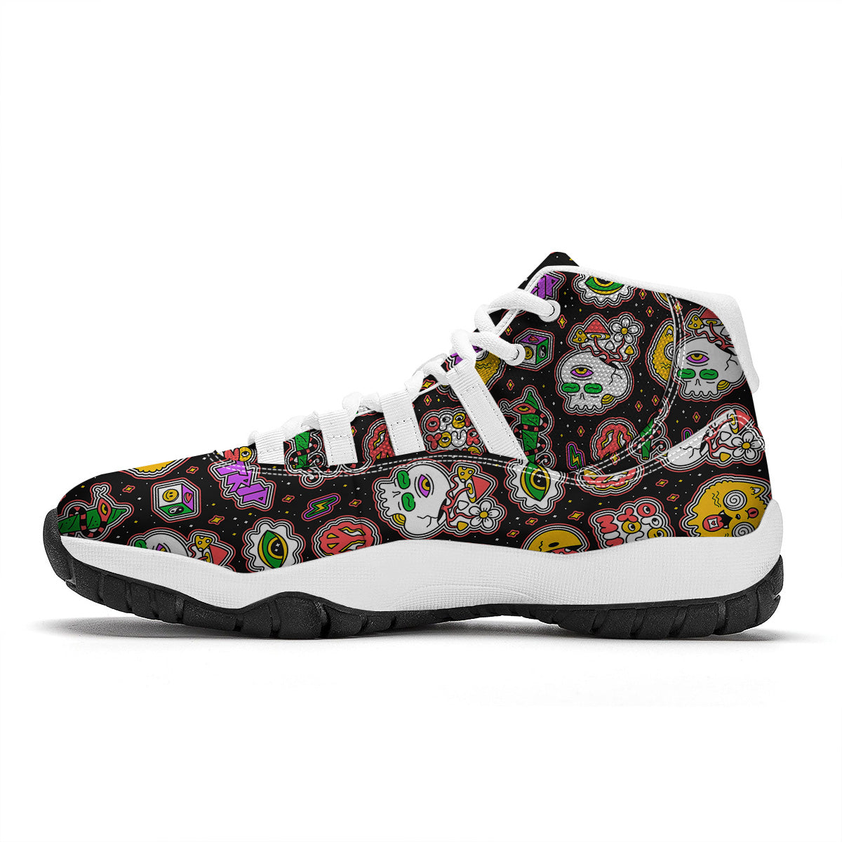 Psychedelic Funny Crazy Colorful Print Pattern White Bball Shoes-grizzshop