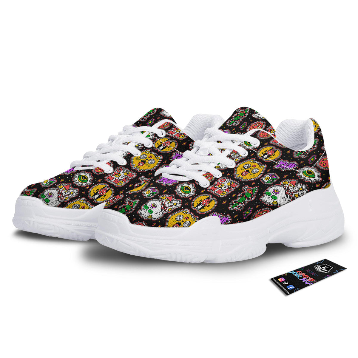 Psychedelic Funny Crazy Colorful Print Pattern White Chunky Shoes-grizzshop