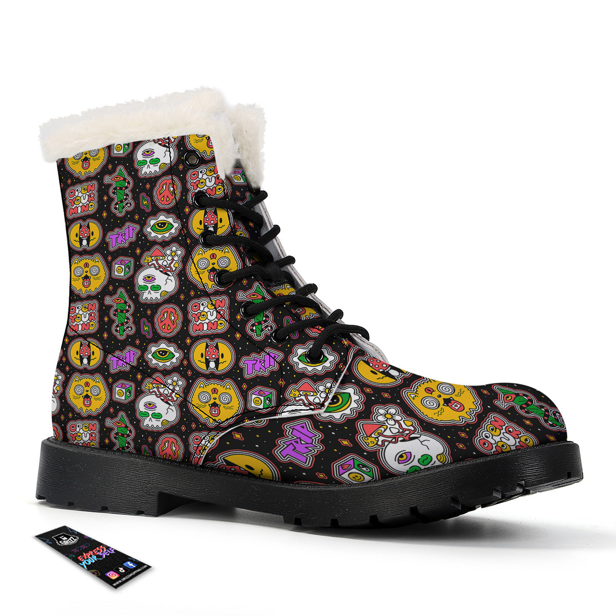 Psychedelic Funny Crazy Colorful Print Pattern Winter Boots-grizzshop