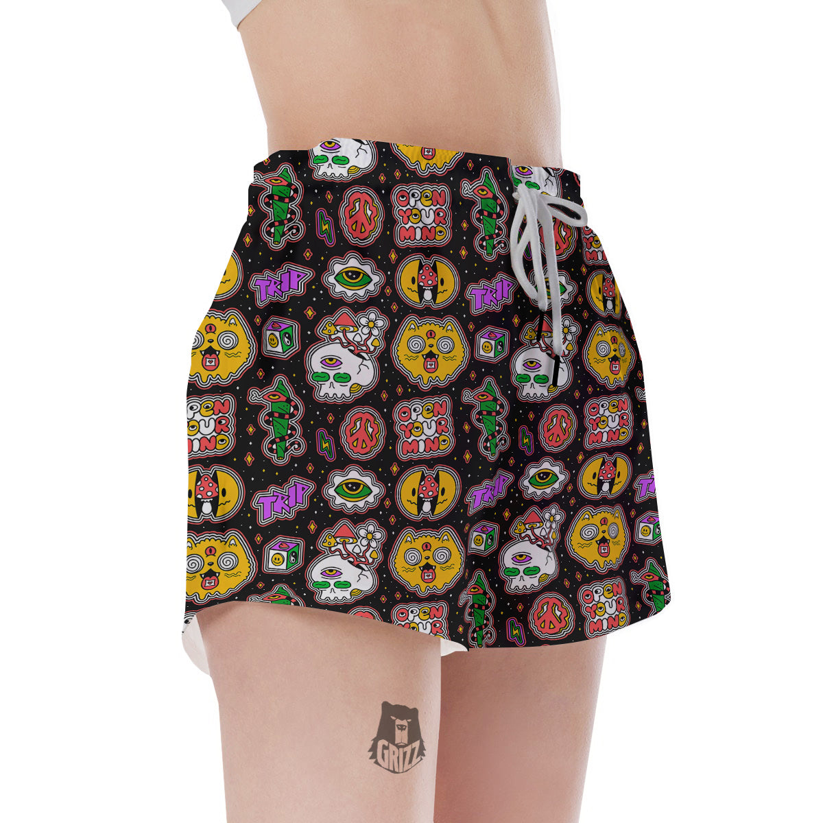 Psychedelic Funny Crazy Colorful Print Pattern Women's Shorts-grizzshop