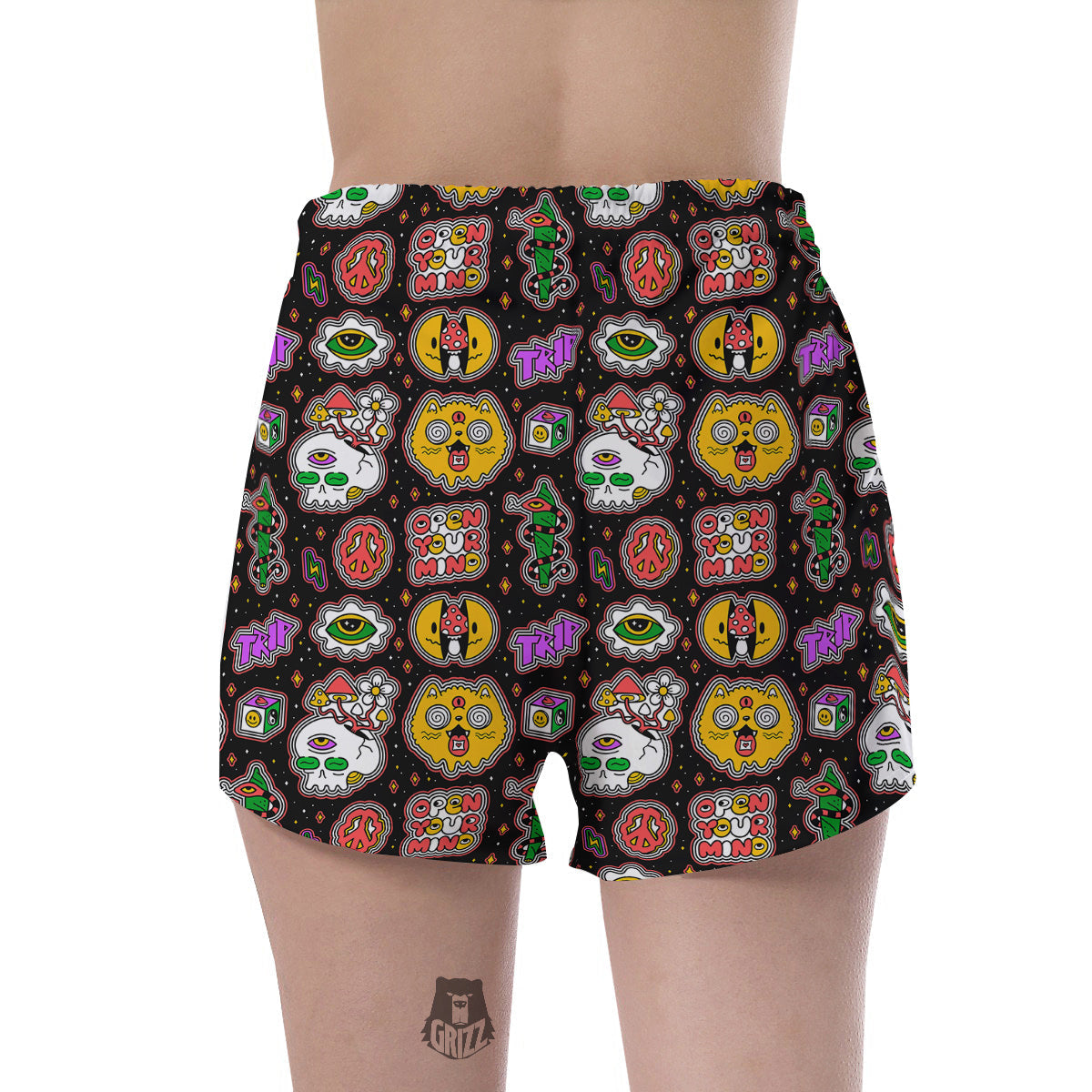 Psychedelic Funny Crazy Colorful Print Pattern Women's Shorts-grizzshop
