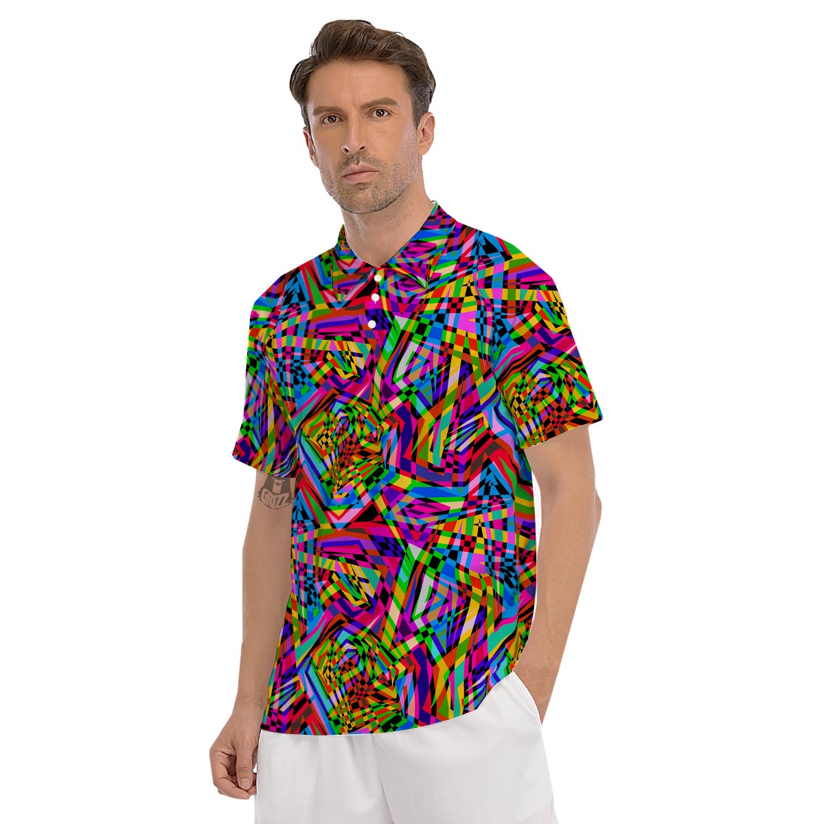 Psychedelic Geometric Multicolor Men's Golf Shirts-grizzshop