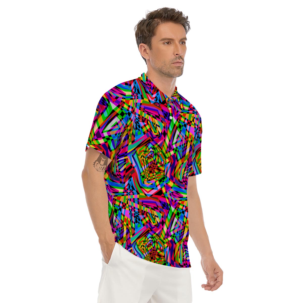 Psychedelic Geometric Multicolor Men's Golf Shirts-grizzshop