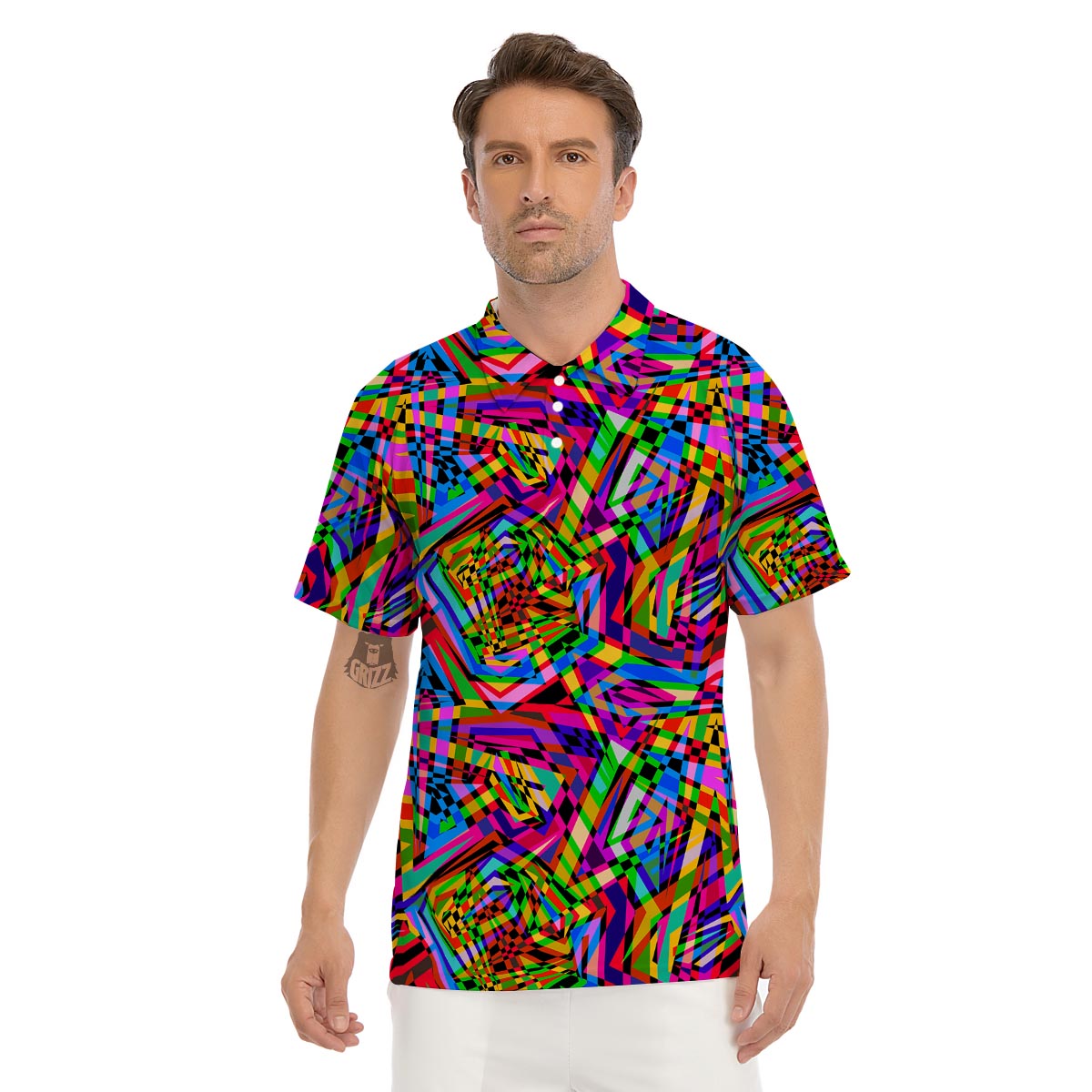 Psychedelic Geometric Multicolor Men's Golf Shirts-grizzshop