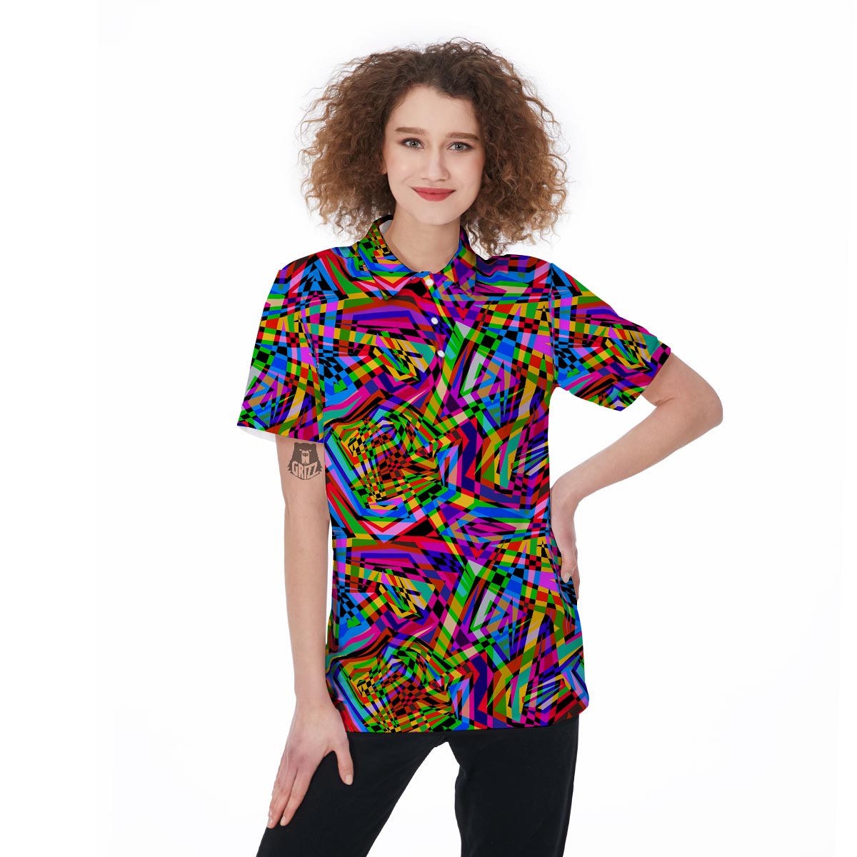 Psychedelic Geometric Multicolor Women's Golf Shirts-grizzshop