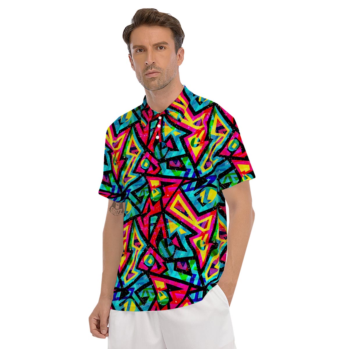 Psychedelic Geometric Print Men's Golf Shirts-grizzshop
