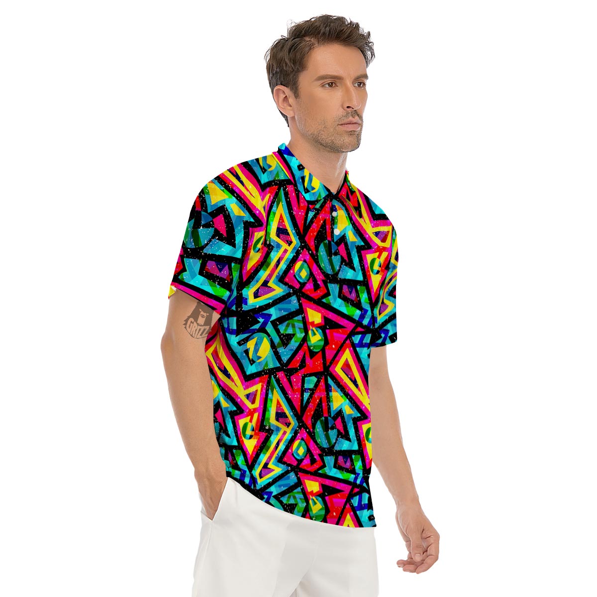 Psychedelic Geometric Print Men's Golf Shirts-grizzshop