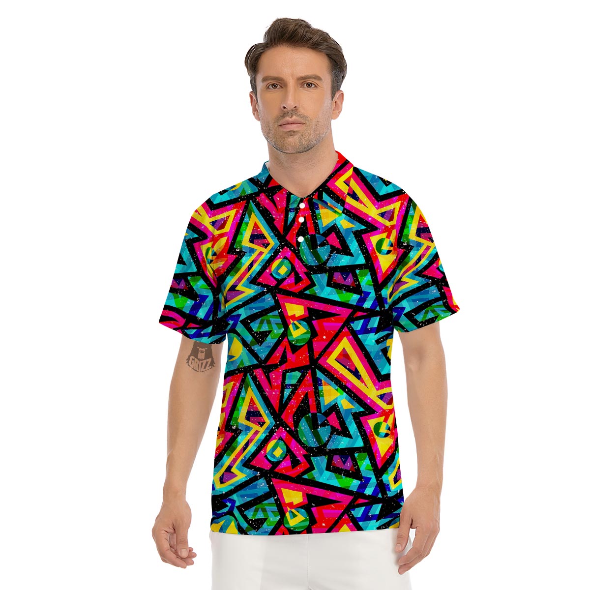 Psychedelic Geometric Print Men's Golf Shirts-grizzshop