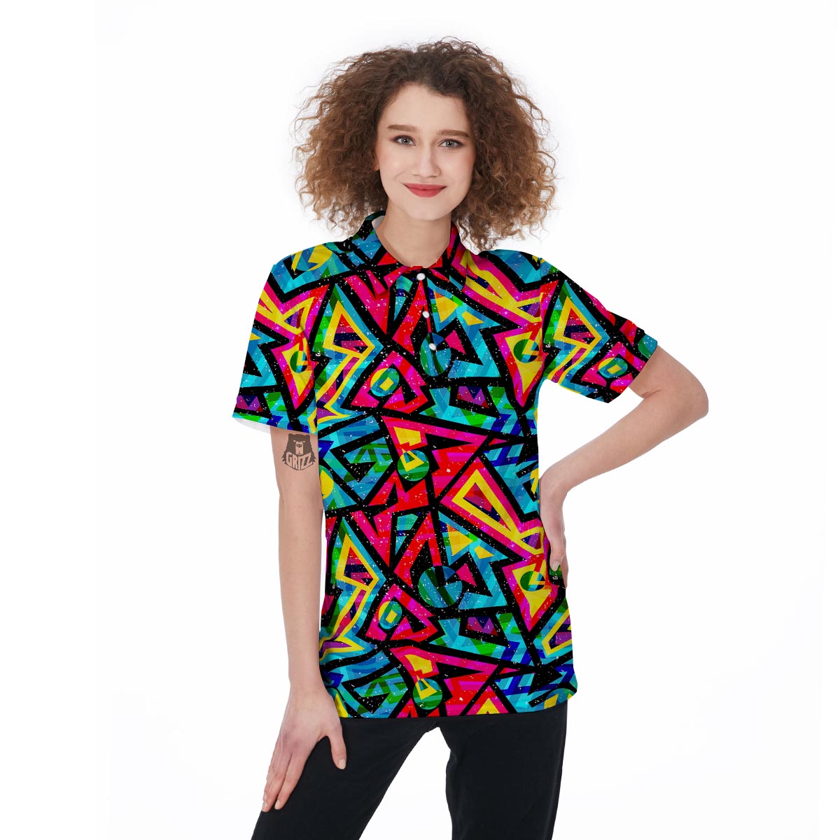 Psychedelic Geometric Print Women's Golf Shirts-grizzshop